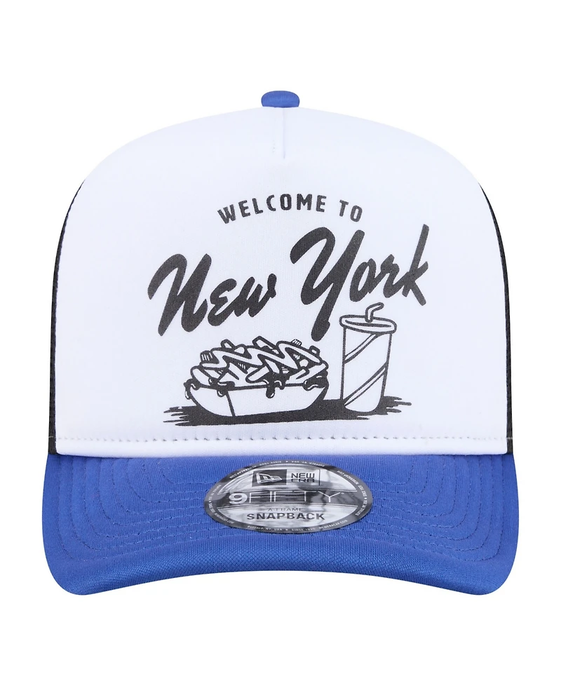 New Era Men's White/Royal New York Mets Foodie A-Frame 9FIFTY Trucker Snapback Hat