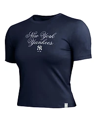 Champion Women's Navy New York Yankees Soft-Touch Fitted Cropped T-Shirt