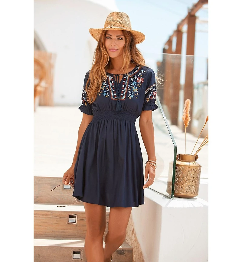 Lascana Women's Embroidered Short Sleeve Dress