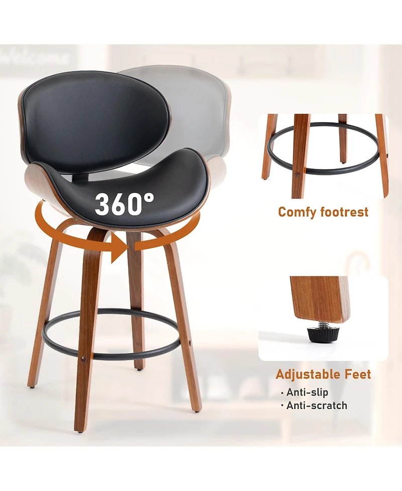 Dyhome 26 Inches Swivel Bar Stools Set of 2, Mid-Century Modern Counter Height