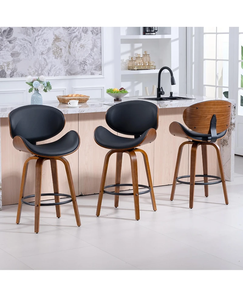 Dyhome 26 Inches Mid-Century Modern Swivel Bar Stools, Set of 3