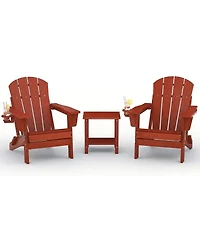 Gaomon Hdpe Outdoor Patio Chair, Folding Adirondack Chair Set of 2 with Side Table for patios, Decks, Gardens, fire Pit, Red