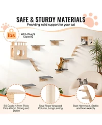 Vevor Wall Mounted Cat Shelves Tree with Jumping Boards Nests Hammock Set of 9