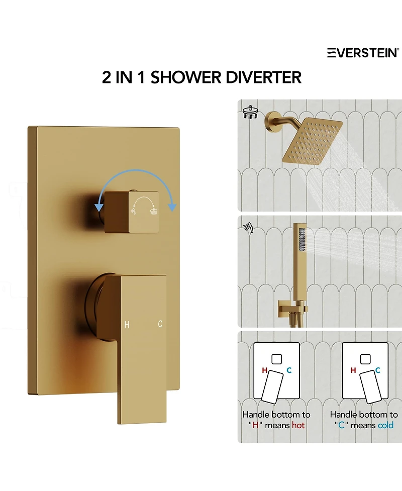 Everstein Pressure-Balanced Rainfall Shower System High-Pressure Rain Head with Handheld Spray Brushed