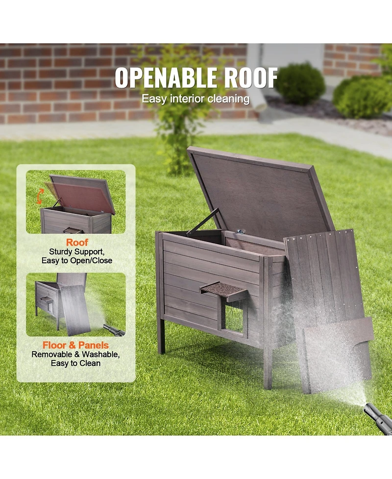 Vevor Outdoor Cat House Wooden Feral Cat Shelter with Roof and Pvc Door Flaps