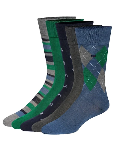 Tommy Hilfiger Men's Crew Length Dress Socks, Assorted Patterns, Pack of 5