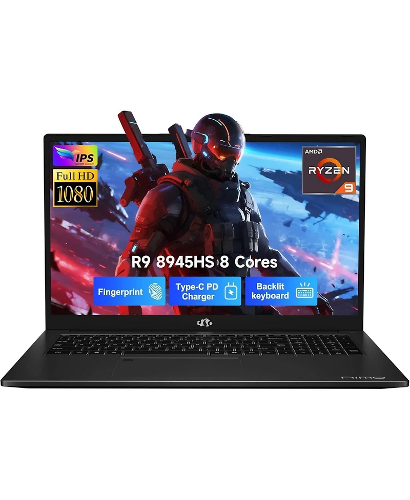 Nimo 17.3" Gaming Laptop,Amd Ryzen 9 8945HS,64GB DDR5 Ram,2TB Ssd, Radeon 780M Graphics,Fingerprint,Ai-Powered Business and Pc,Win 11