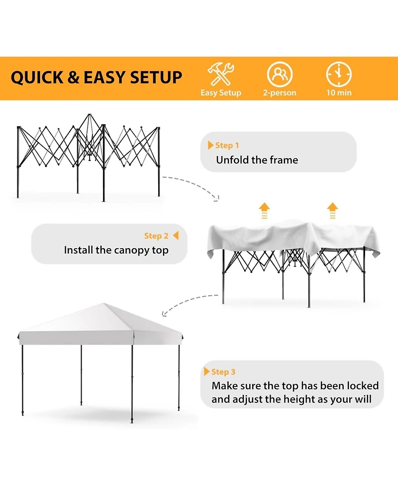 gaomon Canopy Tent - 10x10 Feet Pop Up Outdoor Instant Tent, Commercial Instant Shelter, 3 Adjustable Heights, Wheeled Bag, Portable for Patio, Deck