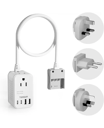 Tessan 220V to 110V Voltage Converter Us to Europe, Travel Power Adapter with 4 Usb Ports 2 Usb C, 2 Ac Outlets and Eu Uk Au Plugs