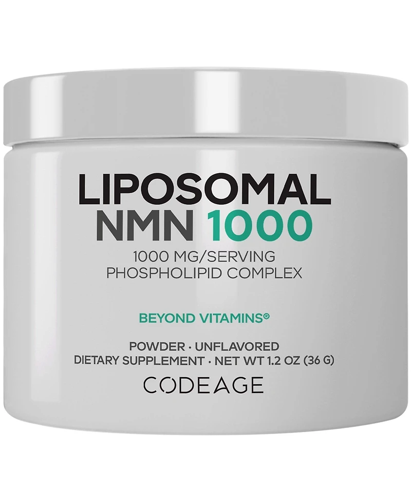 Codeage Liposomal Nmn 1000mg Powder, Nicotinamide Mononucleotide, Nad Plus Precursor, Unflavored, 1.2 Ounce