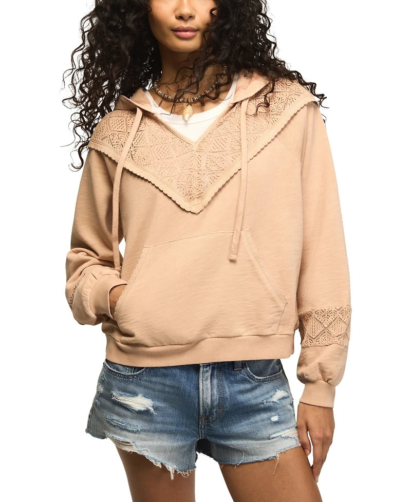 Lucky Brand Women's Crochet-Yoke V-Neck Hoodie