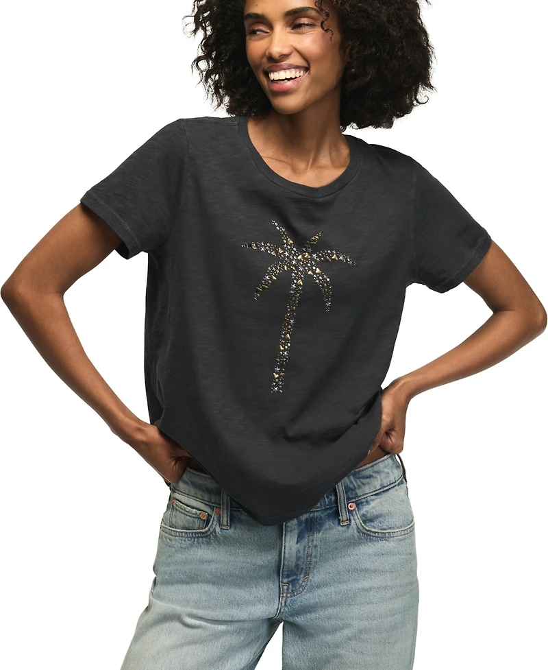 Lucky Brand Women's Embellished Palm Tree Motif Crewneck T-Shirt