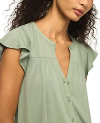 Lucky Brand Women's Sandwash Flutter-Sleeve Button-Up Top