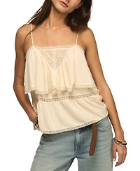 Lucky Brand Women's Square Neck Lace-Trim Ruffle Tank Top