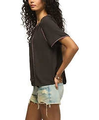 Lucky Brand Women's Embroidered Peasant Short-Sleeve Top