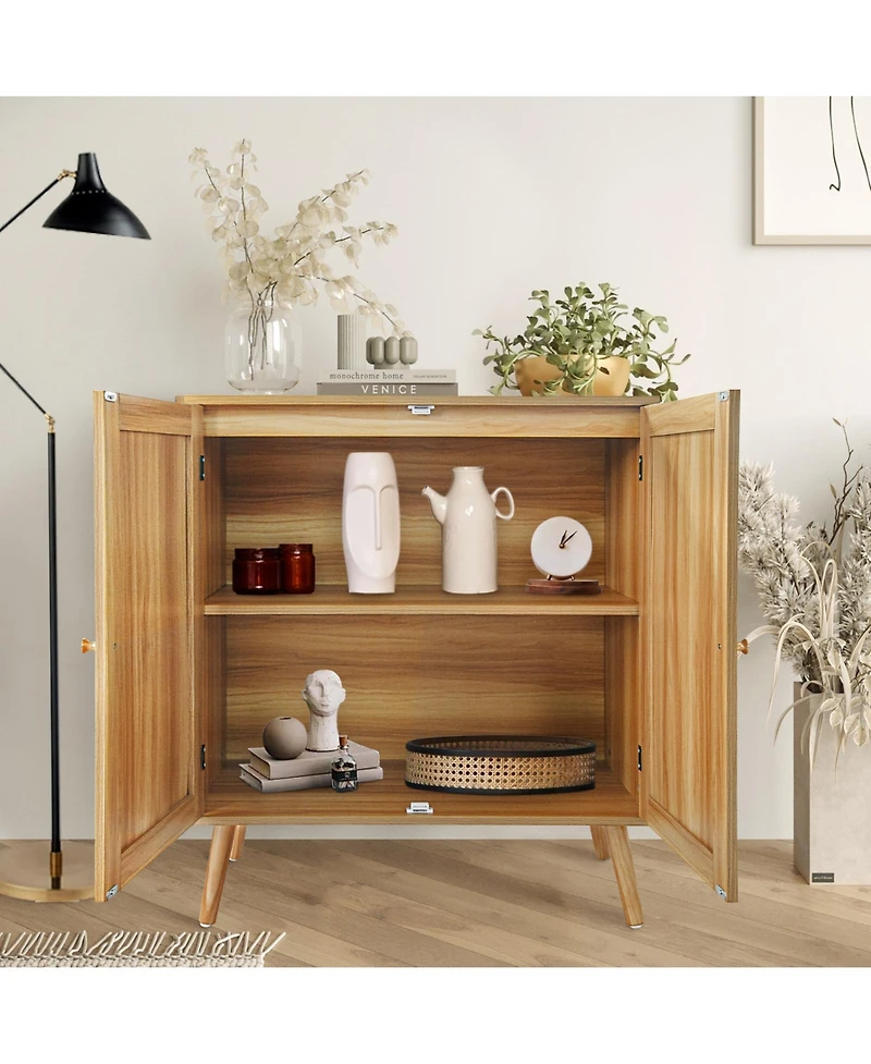 homfan Sideboard Buffet Cabinet with Rattan Doors Farmhouse Storage Table with Wood Feet for Living Room Kitchen Hallway