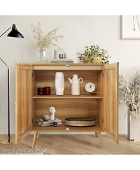 homfan Sideboard Buffet Cabinet with Rattan Doors Farmhouse Storage Table with Wood Feet for Living Room Kitchen Hallway
