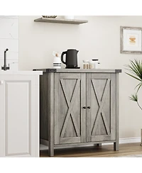 homfan Farmhouse Sideboard Buffet Cabinet with Storage, 2 Barn Doors and Adjustable Shelf for Kitchen, Living Room, Entryway