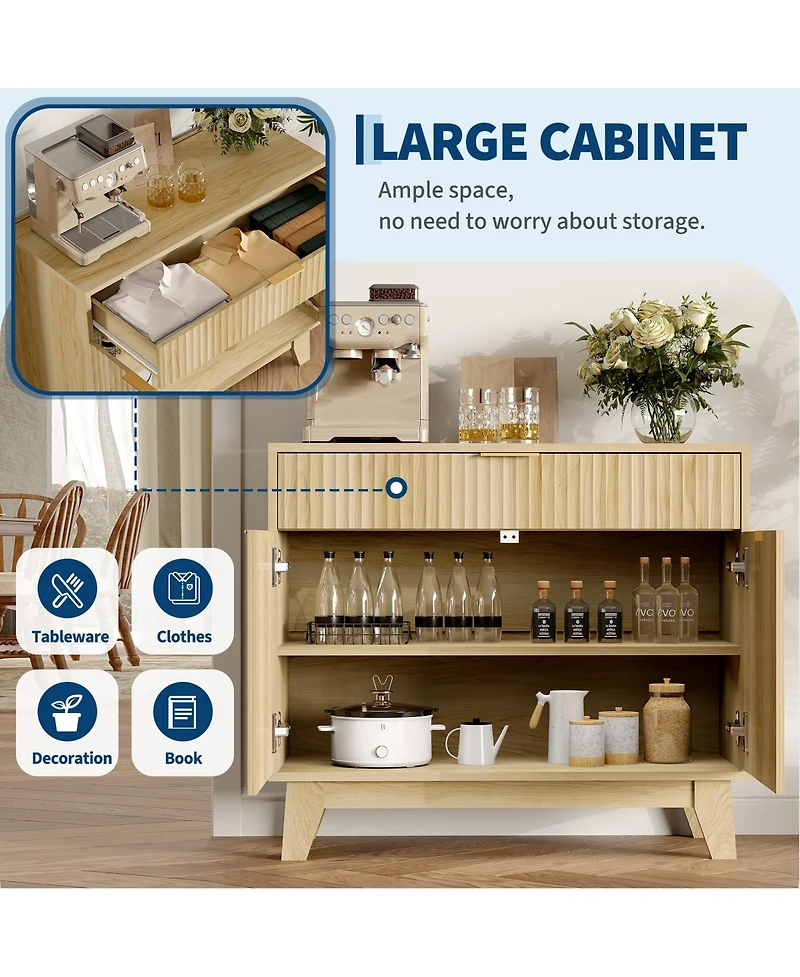 homfan Fluted Buffet Cabinet with Storage Sideboard with Adjustable Shelf and Drawer for Dining Room, Living Room, Kitchen