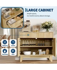 homfan Fluted Buffet Cabinet with Storage Sideboard with Adjustable Shelf and Drawer for Dining Room, Living Room, Kitchen
