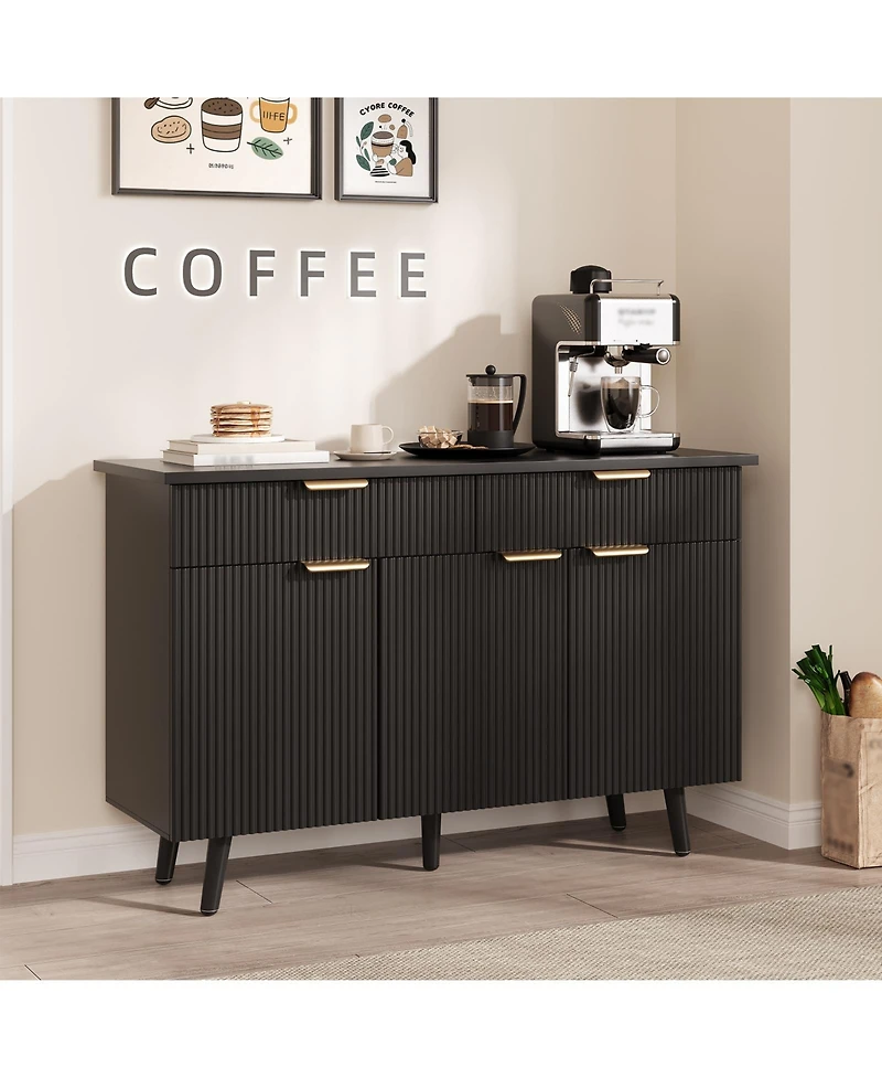 homfan Fluted Buffet Cabinet with Storage 3 Door Sideboard with Drawers Adjustable Shelves for Living Room, Dining Room