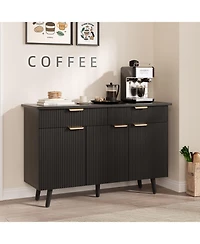 homfan Fluted Buffet Cabinet with Storage 3 Door Sideboard with Drawers Adjustable Shelves for Living Room, Dining Room