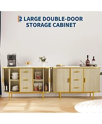 homfan Mid Century Fluted Buffet Cabinet with Faux Marble Top Coffee Bar Console Table for Kitchen Living Room