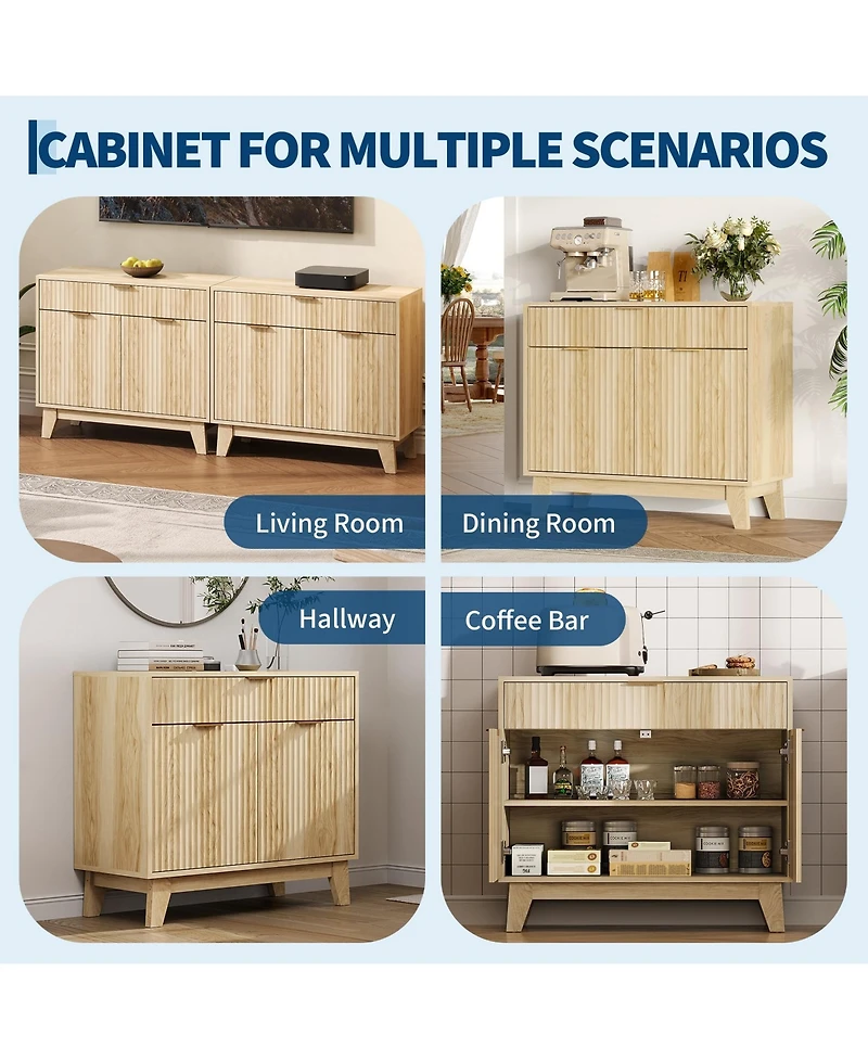 homfan Fluted Buffet Cabinet with Storage Sideboard with Adjustable Shelf and Drawer for Dining Room, Living Room, Kitchen