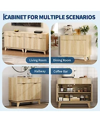 homfan Fluted Buffet Cabinet with Storage Sideboard with Adjustable Shelf and Drawer for Dining Room, Living Room, Kitchen