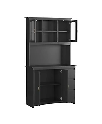 homfan 71" Tall Kitchen Pantry Cabinet with Led Lights and Charging Station, 3 Drawers, Glass Doors, Adjustable Shelves