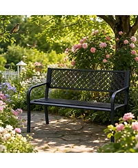 homfan 2-Person Patio Chair Sturdy Weather-Resistant Steel Garden Bench Geometric Backrest, 50" Wide, 790 lbs Capacity