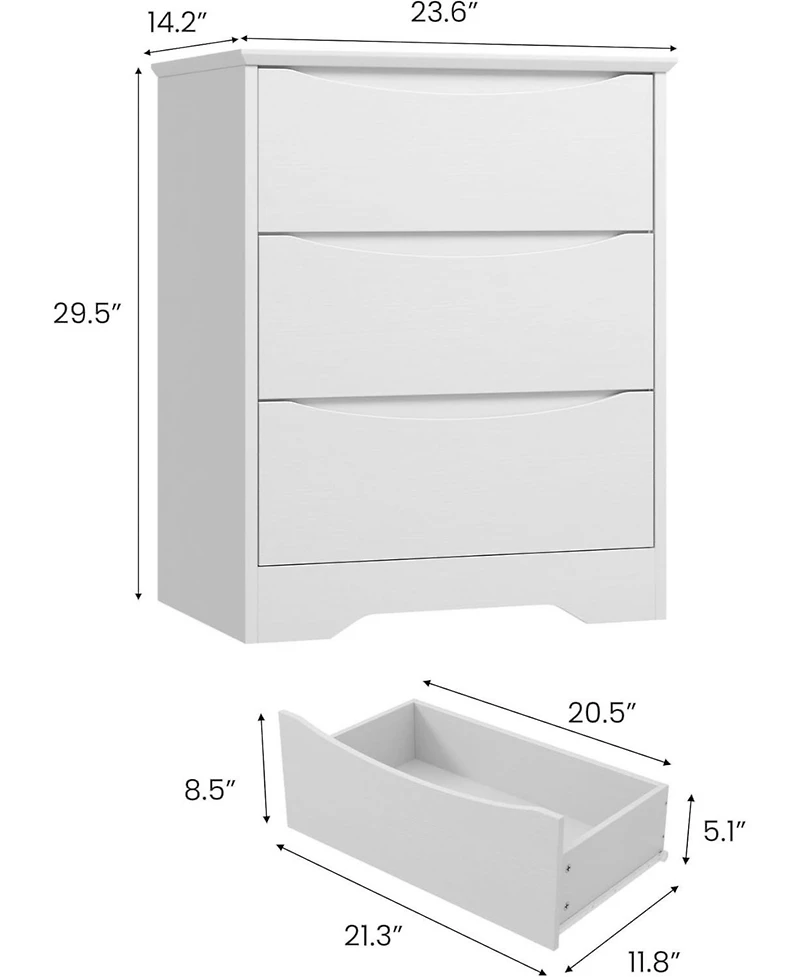 gaomon Wooden Dresser with 3 Drawers, Tall Modern Closet with Deep Storage, Large Chest of Drawers with Wide Top, Long Storage Dresser for Bedroom