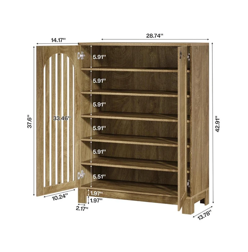 Slickblue Modern Shoe Cabinet with 6 Tier Storage Shelves and Doors