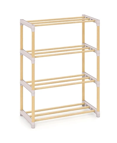 Slickblue Wooden Shoe Storage Rack with 4 Open Slatted Shelves for Footwear