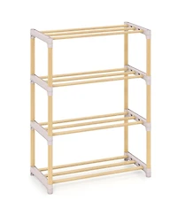 Slickblue Wooden Shoe Storage Rack with 4 Open Slatted Shelves for Footwear