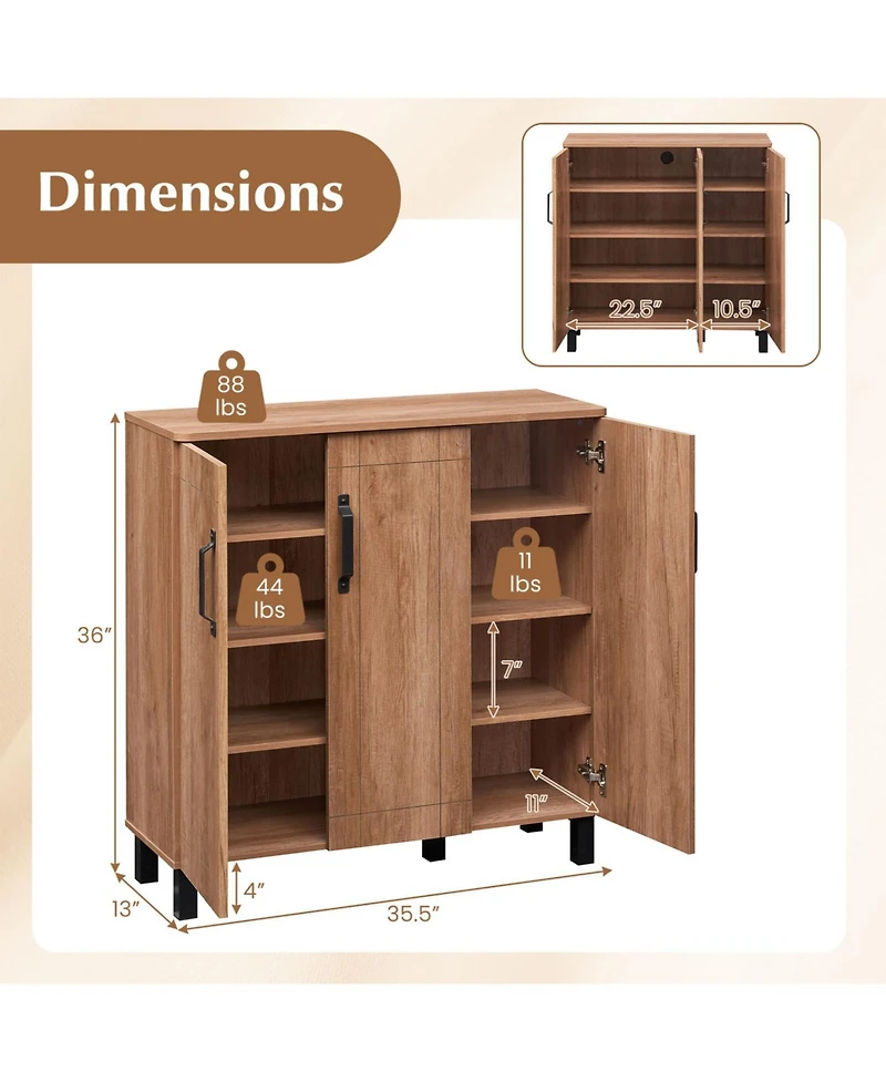 Slickblue Modern Oak Shoe Rack Cabinet Freestanding Storage Organizer