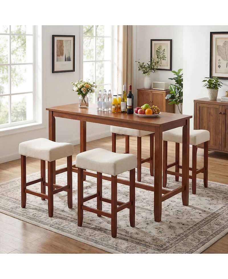 Costway Set of 2 Bar Stools Bar Height Saddle Kitchen Chairs with Wooden Legs