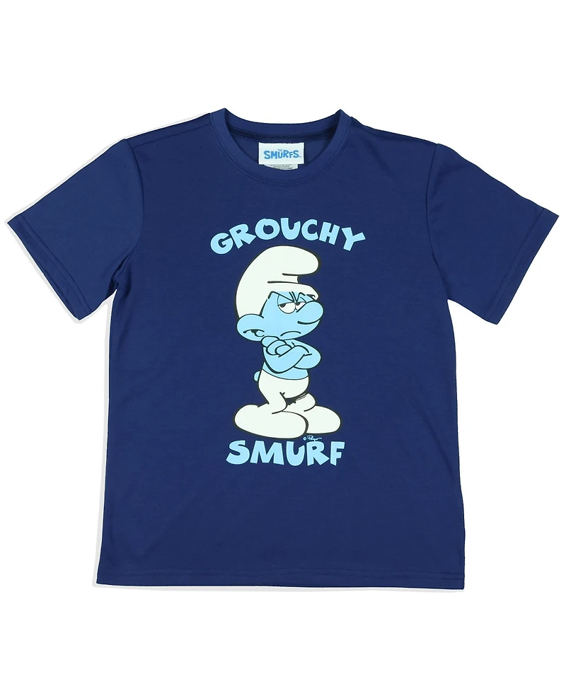 The Smurfs Boys' ( 4 To 16 ) Grouchy Smurf 2 Piece Short Sleeves and Shorts Kids Pajama Set