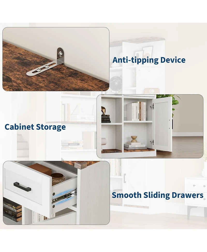 gaomon 74'' Tall Corner Bookshelf 6-Tier Book Shelf with Drawer and Cabinets, l-Shaped Bookcase Open Storage Shelves Modern Display Shelf for Home