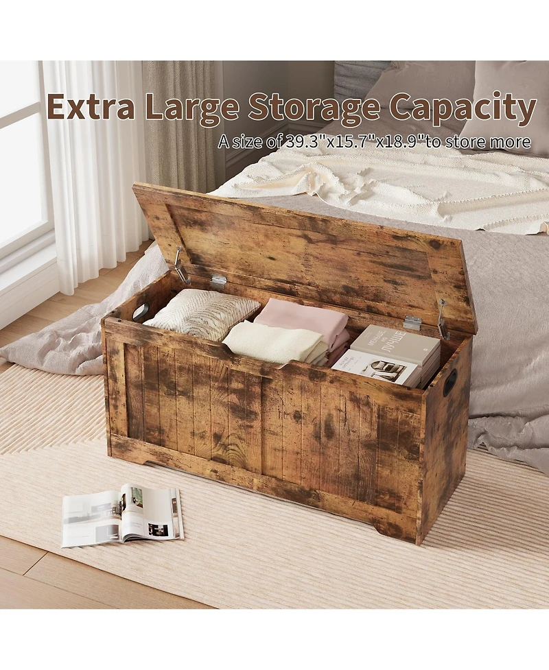homfan Storage Bench, 39 Inch Wood Lift Top Entryway Organizer Chest with Slow Close Hinges, Coffee Table for Living Room