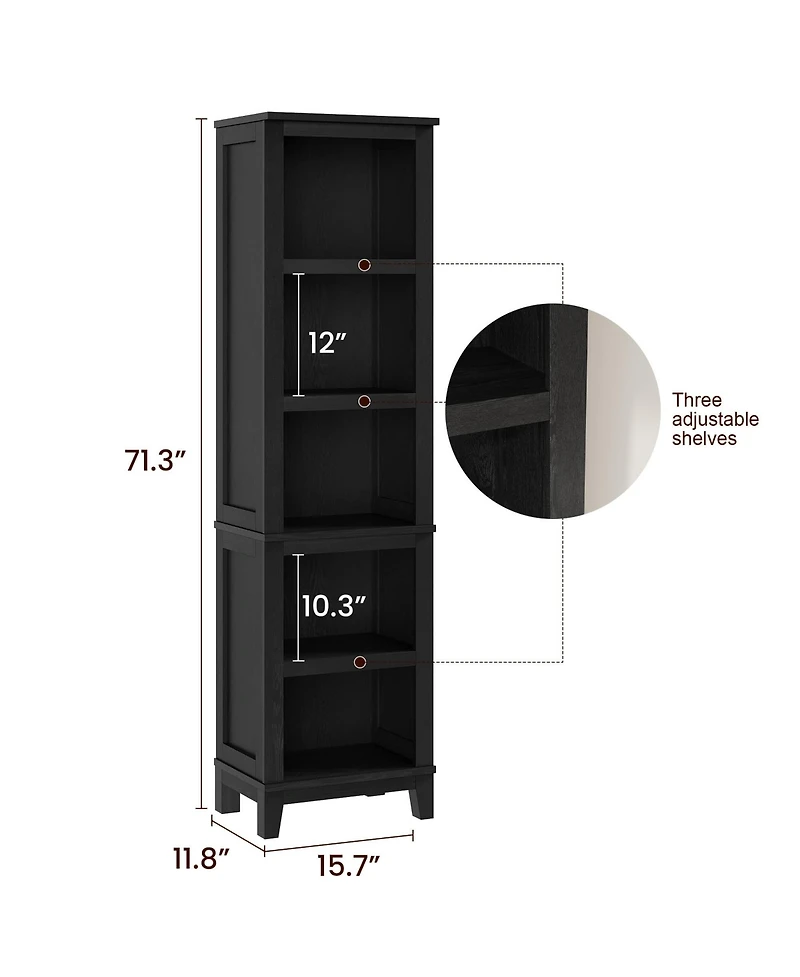 gaomon 71" Tall Farmhouse Bookcase with Adjustable Shelves, 5-Tier Wood Bookshelf, Storage Display Cabinet for Living Room, Home Office