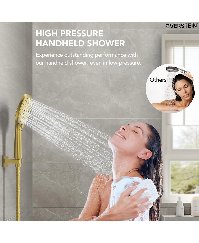 Everstrein High-Pressure Rain Shower System, Faucet Set 10" Rainfall Head with 3-Function Handheld Spray Brushed Nickel