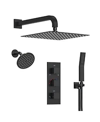 Everstein Thermostatic Dual Showerheads System Wall Mount 12 High Pressure Rainfall Shower Faucet With Handheld Spray