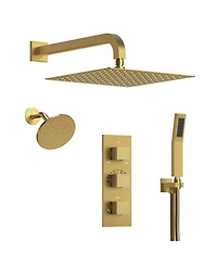 Everstein Thermostatic Dual Showerheads System Wall Mount 12" High-Pressure Rainfall Shower Faucet with Handheld Spray