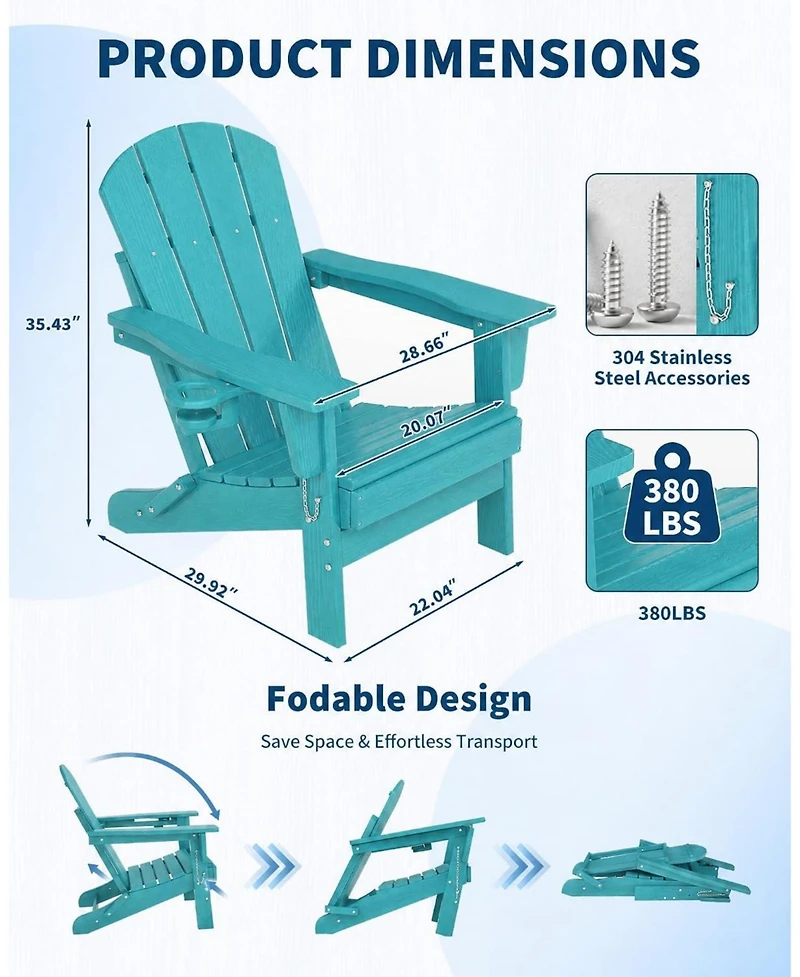 gaomon Hdpe Outdoor Patio Chair, Folding Adirondack Chair Set of 2 for patios, Decks, Gardens, fire Pit, Lake