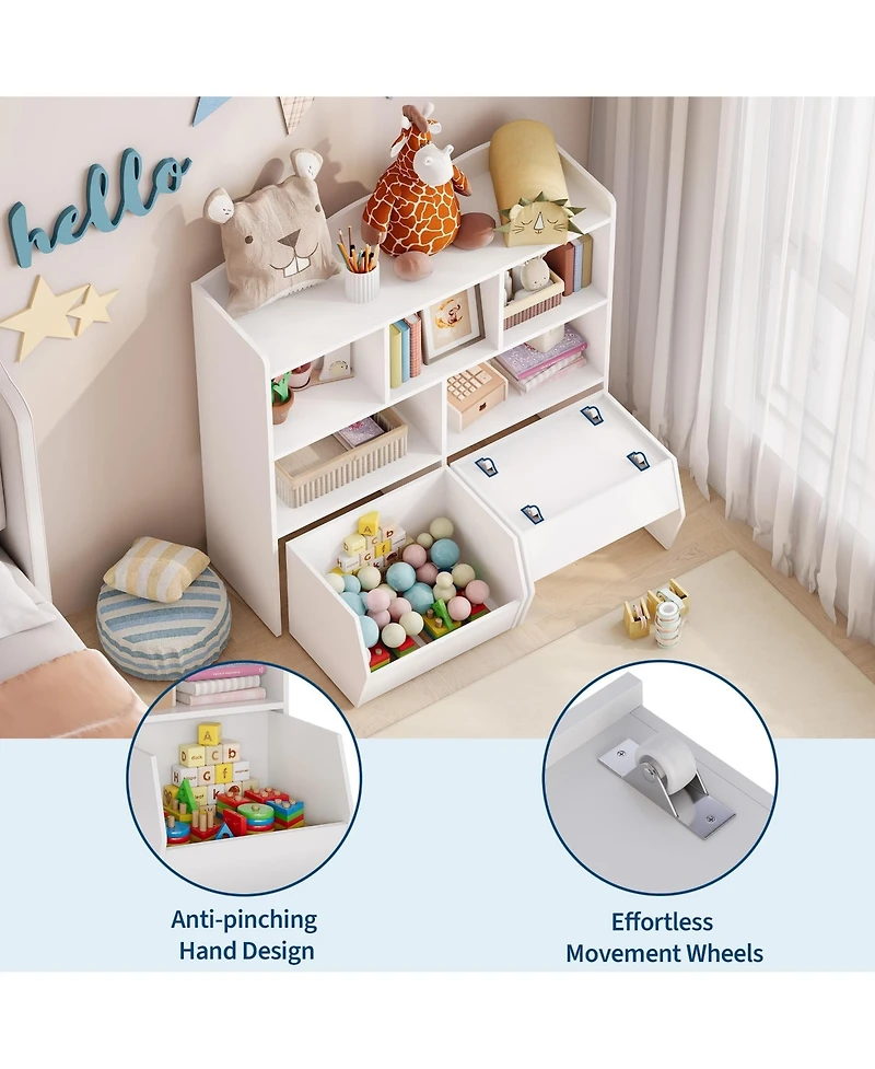 gaomon 2 Set of Toy Storage Cabinet, Kids Bookshelf with Movable Drawers and Open Shelves, Kids Bookcase Organizer for Playroom Nursery Kindergarten
