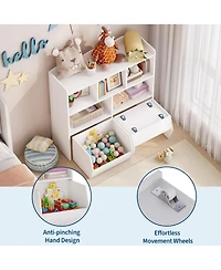 gaomon 2 Set of Toy Storage Cabinet, Kids Bookshelf with Movable Drawers and Open Shelves, Kids Bookcase Organizer for Playroom Nursery Kindergarten
