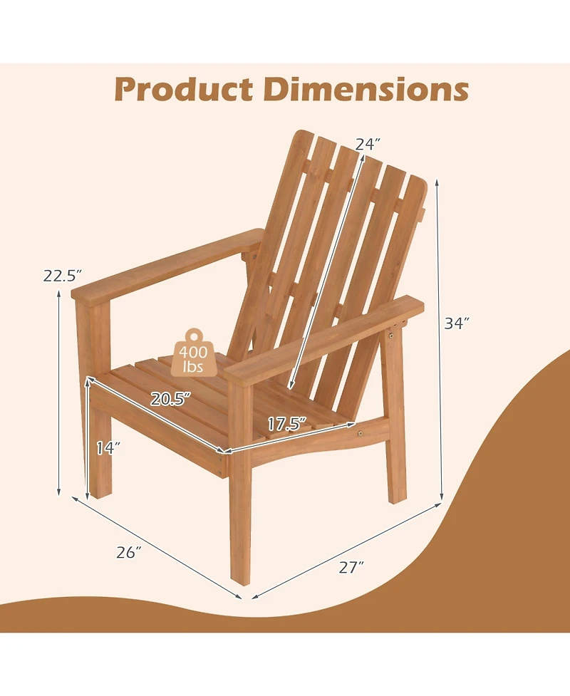 Gymax Adirondack Chair Acacia Wood Outdoor Patio Chair with Slatted Backrest and Seat