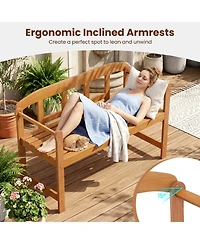 Gymax Outdoor Acacia Wood Garden Bench 2-Seater Loveseat with Backrest Angled Armrests
