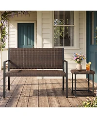 Gymax Patio Wicker Loveseat with Soft Sponge Seat 800 Lbs Heavy Duty Outdoor Bench